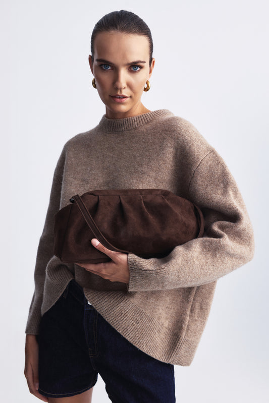 Dimi Suede Clutch - Brown