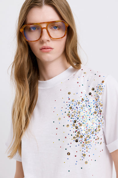 Sequin Cotton T-Shirt