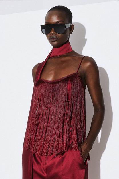 Dahlia Fringe Satin Top