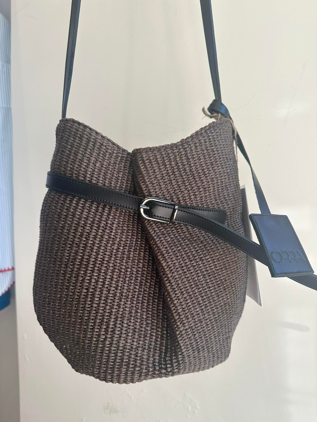 Pieta Raffia Leather Bag