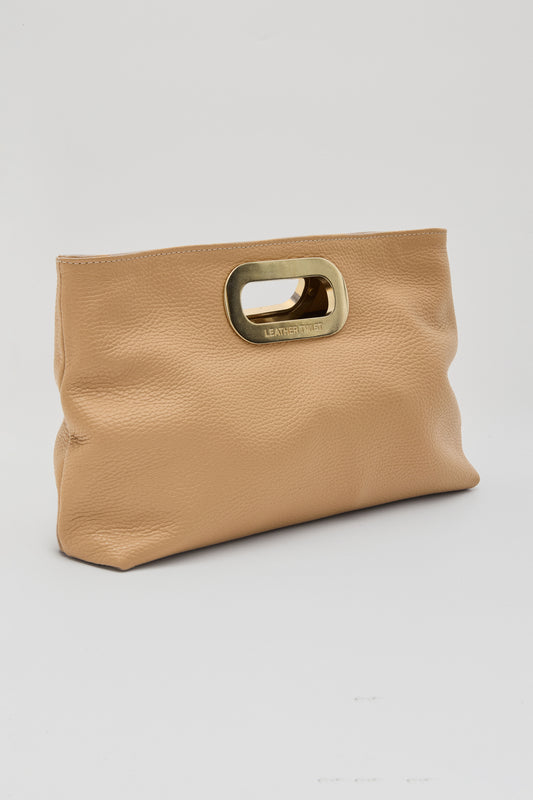 Got Her Leather Clutch - Beige