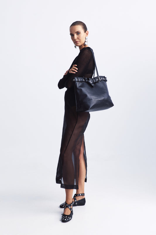 Belted Shopper Bag - Black