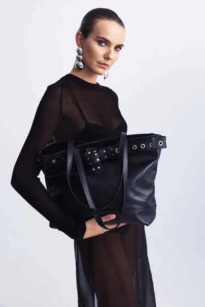 Belted Shopper Bag - Black